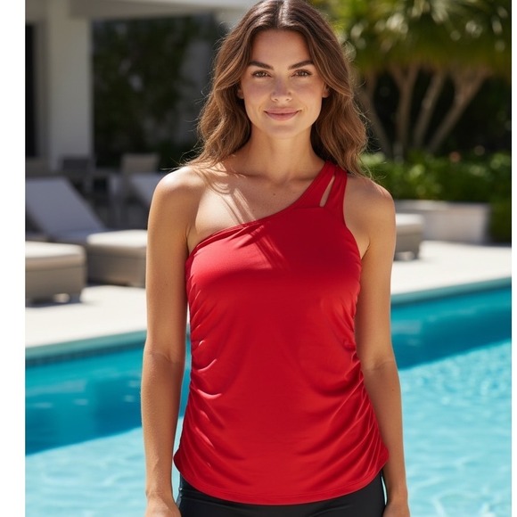 La Blanca Other - La Blanca‎ Cherry Red One Shoulder Tummy Control Tankini Top LB1IG82 Size 8
